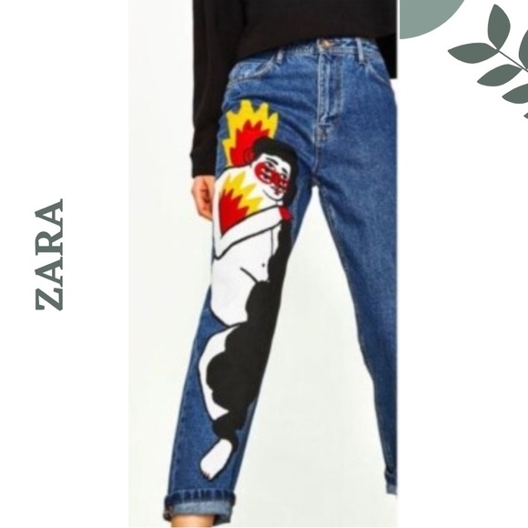 ZARA Ricardo Cavolo Limited Edition Graphic Mom Jeans Hand Painted Size 4 - Picture 2 of 8